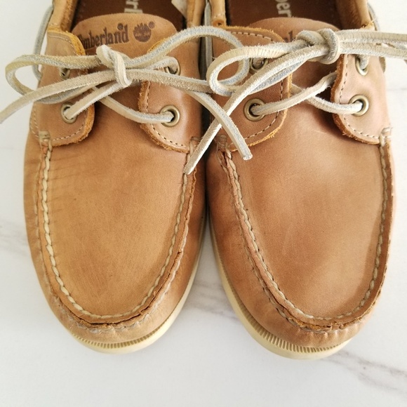 TIMBERLAND Men's Classic Brig 2-Eye Tan Leather Boat Shoes Style 68547 Moc Toe - Picture 9 of 12
